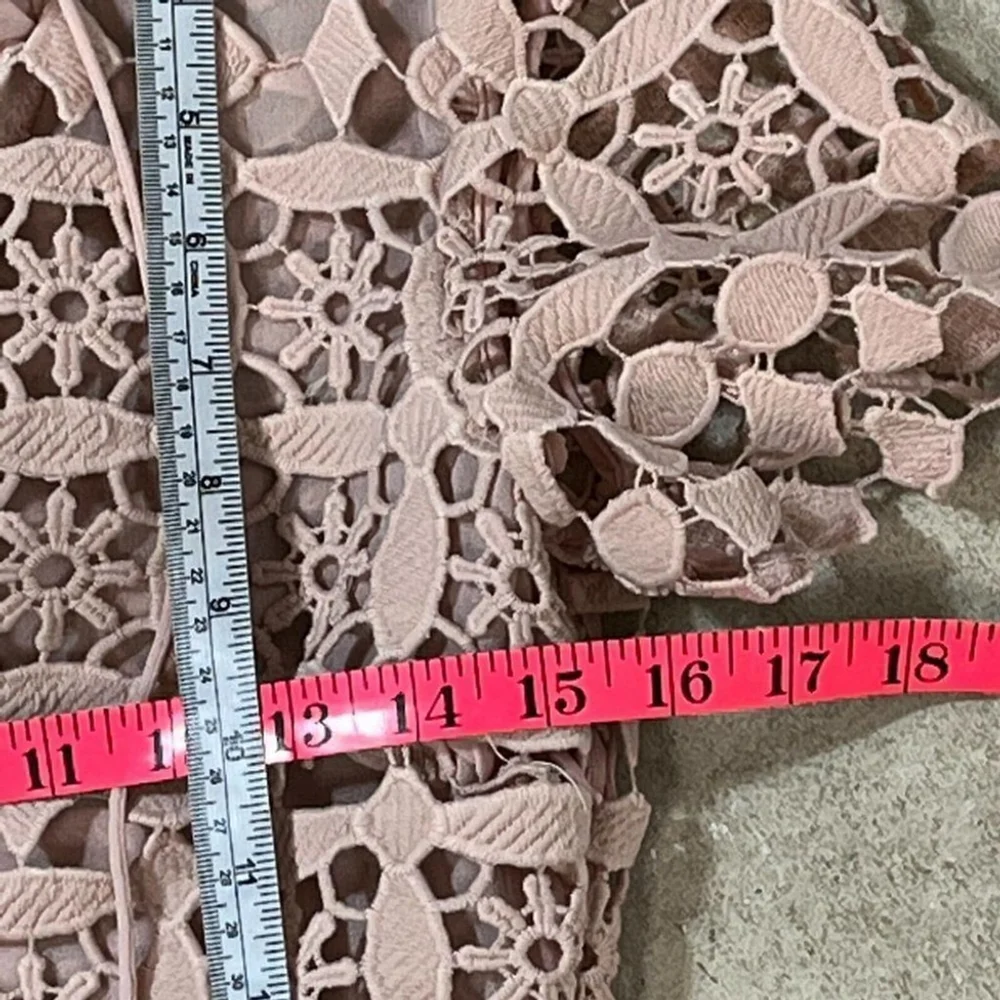 Sandro Paris Manureva Dress Women's Small Pink Floral Laser Cut Crochet Side Zip - Picture 15 of 16